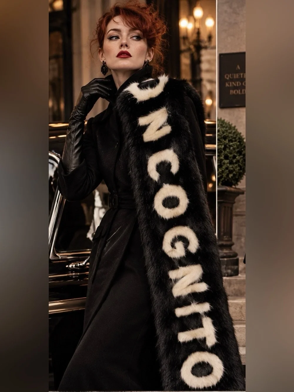 Eugenia Kim Rabbit Fur Scarf Incognito Black White Statement Logo Avant Garde